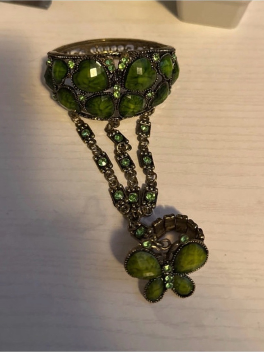 Green Crystal Butterfly Hand Chain Bracelet